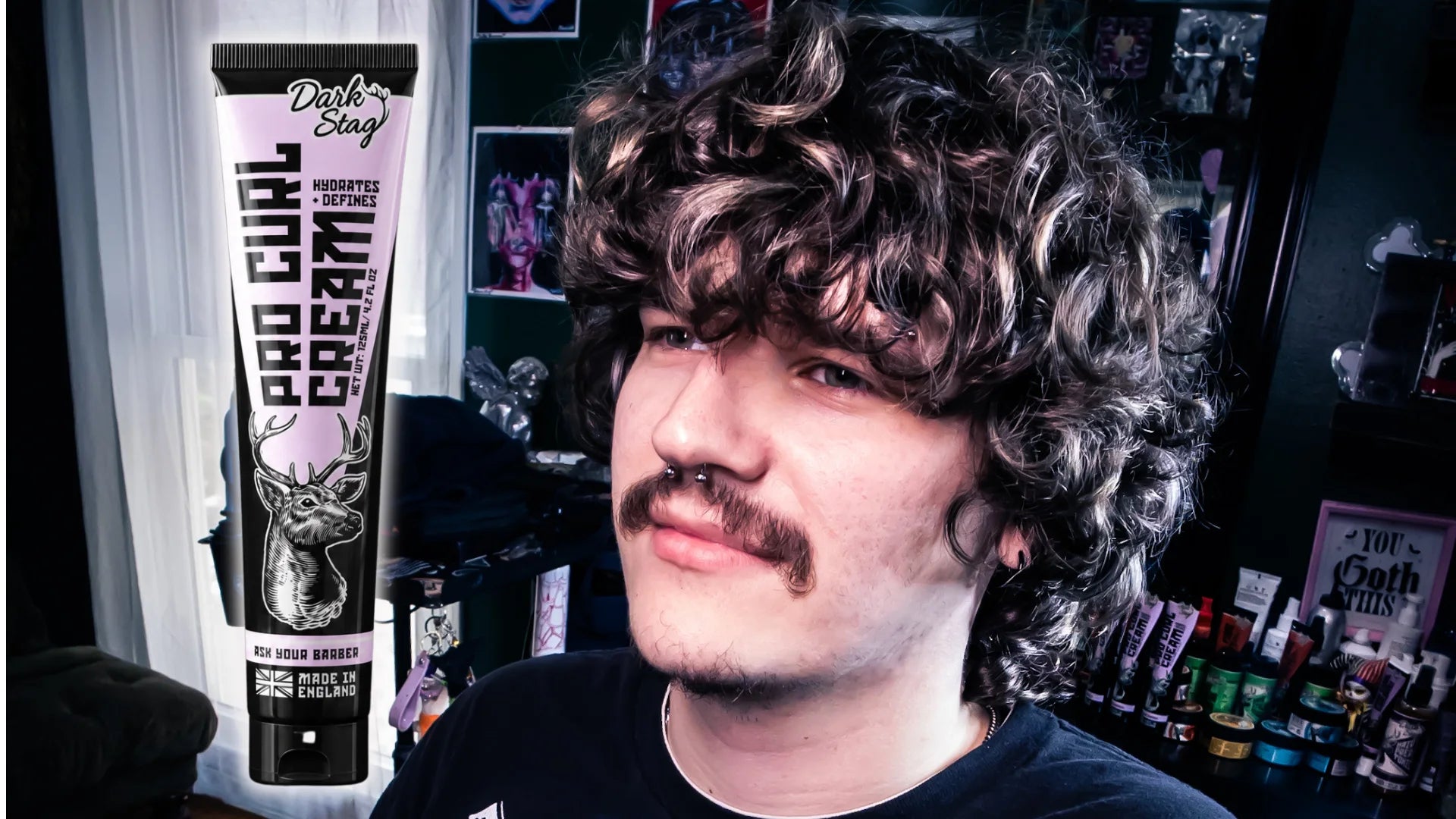 Dark Stag Pro Curl Cream with a defined curly hairstyle
